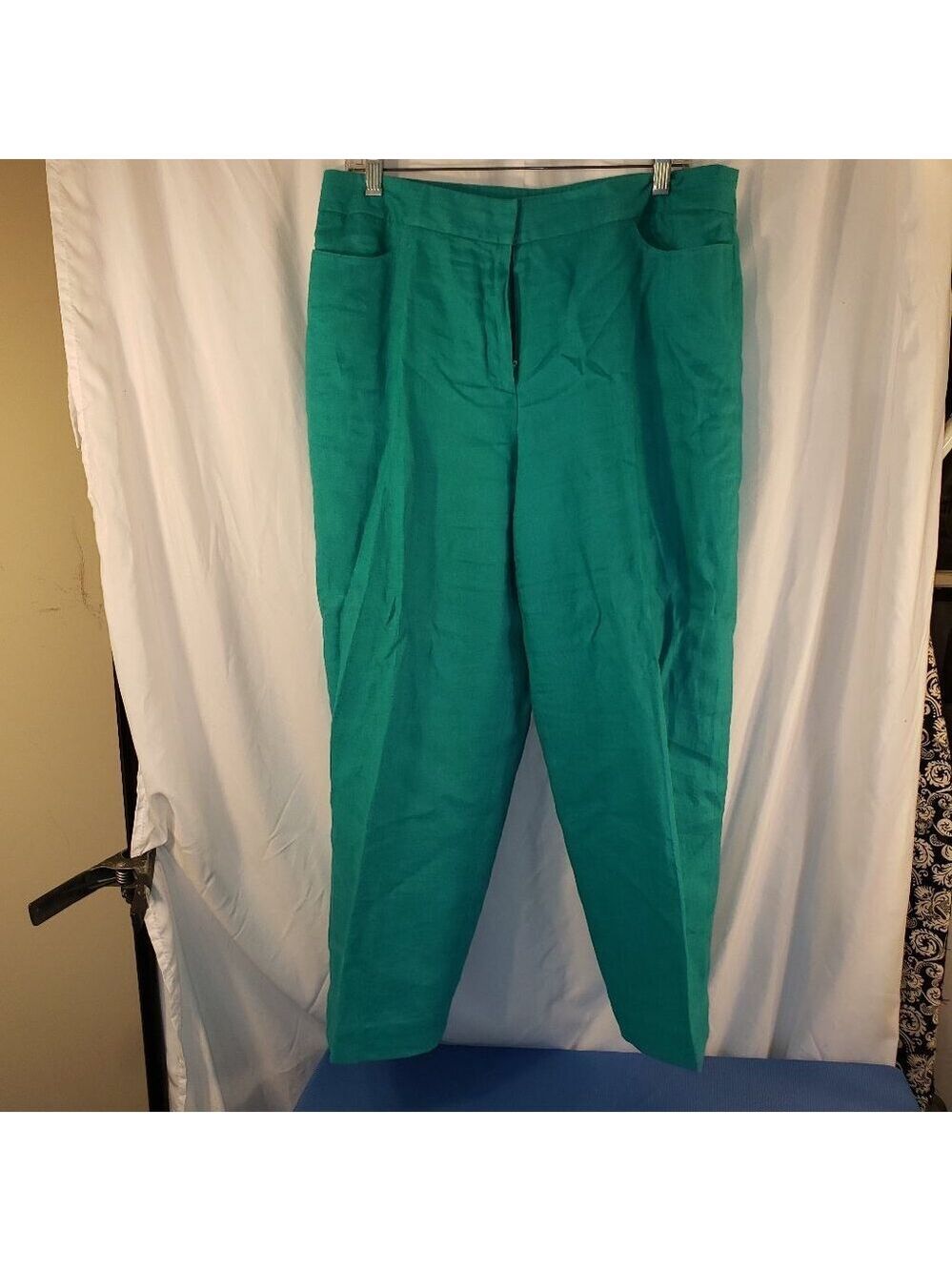 Women's Rafaella Wide Leg Teal 100% Linen Pants - 14